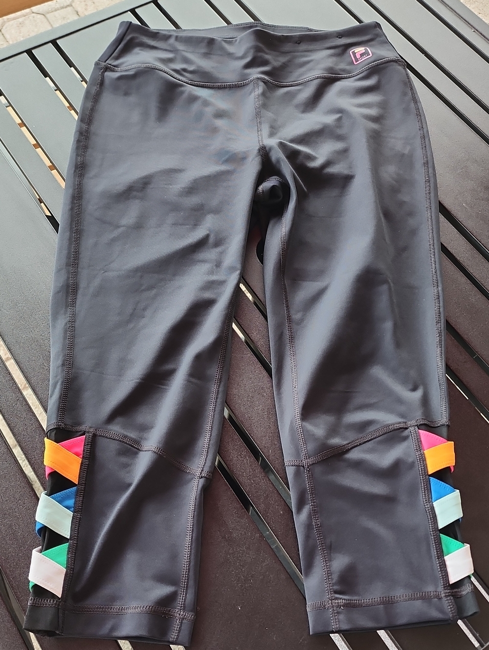 Fila Black Capri Leggings with Multicolor Ribbon Loops